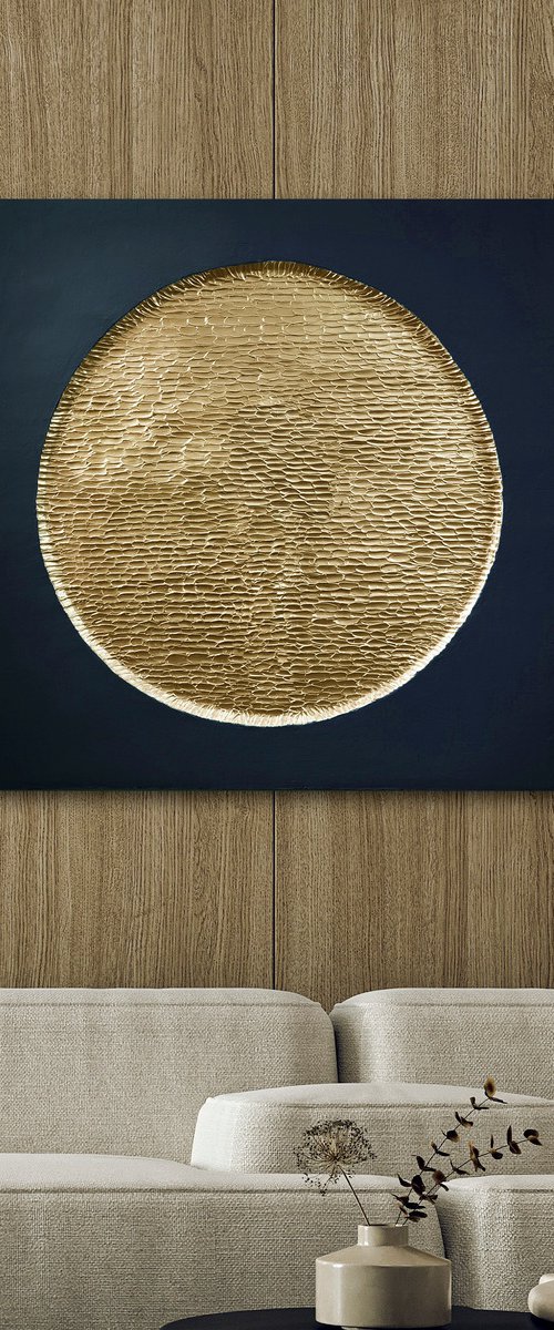 "Golden Blue Mars" Navy gold textured art by Alex