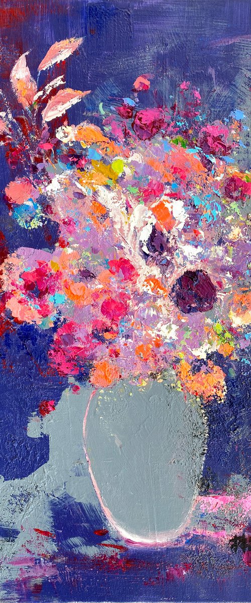 Still life oil painting:flowers in the vase by Kunlong Wang