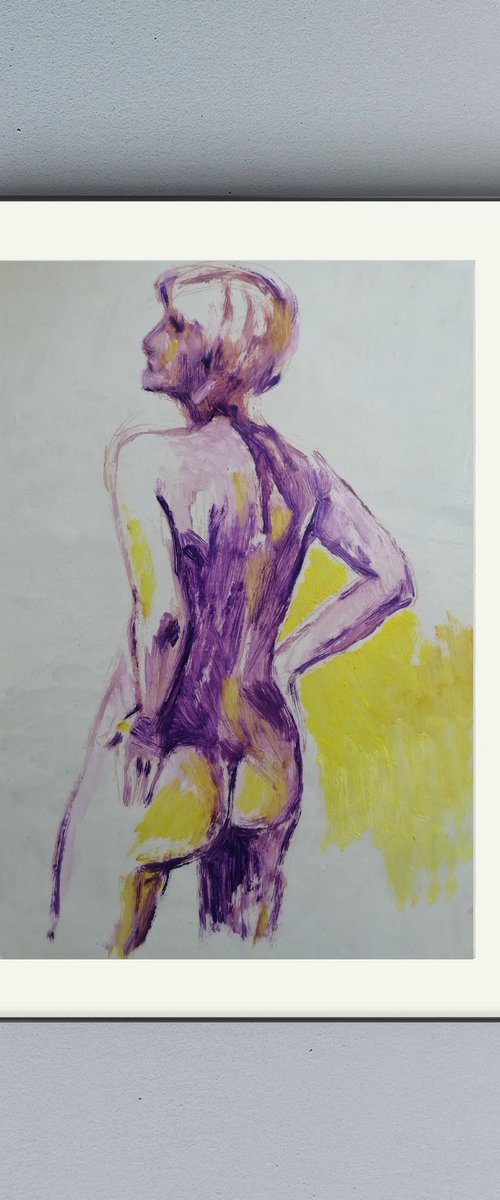 Nude-study female oil on paper by Olga David