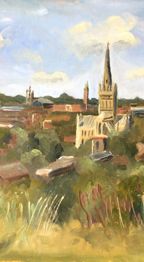 View over Norwich from Mousehold Heath. An original oil painting by Julian Lovegrove Art