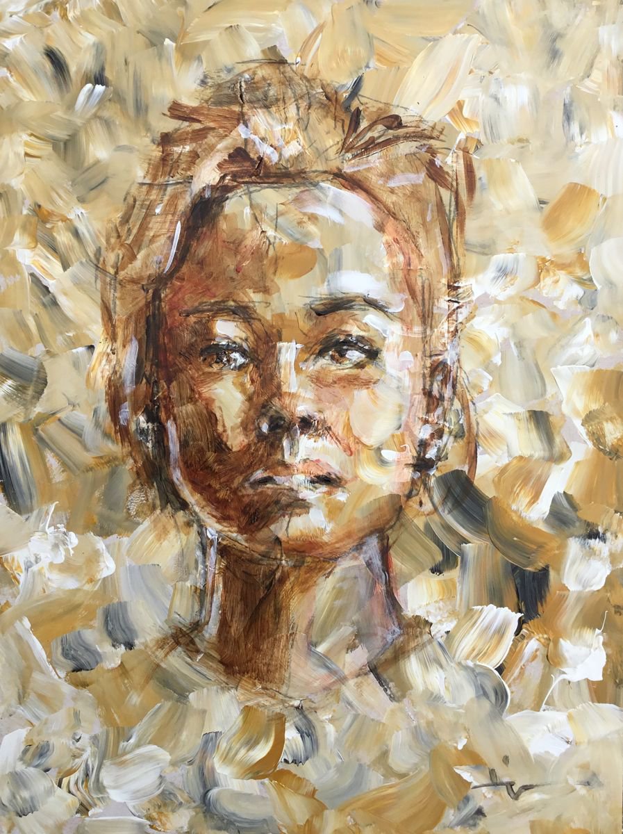 Expressive Portrait Acrylic Painting By Dominique Deve, 12 X 16, Lost, Original Artwork