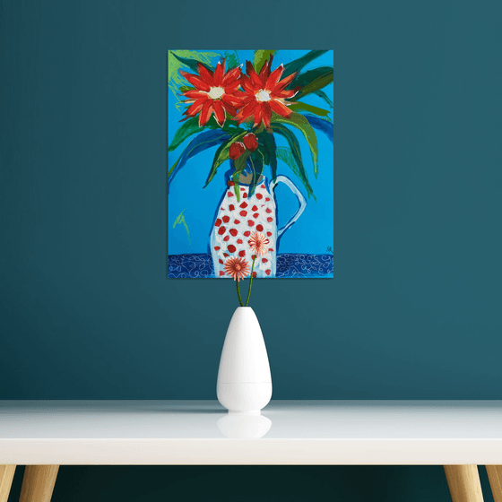 Red Flowers in Polka Dot Vase