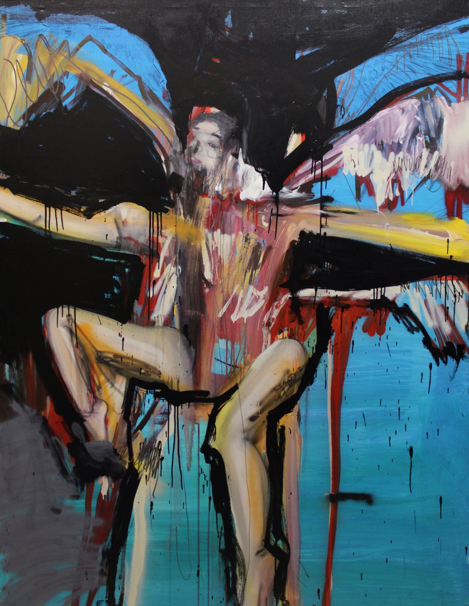 Expressive Portrait Oil Painting By Milos Hronec, 59 X 79", Dance, Original Artwork