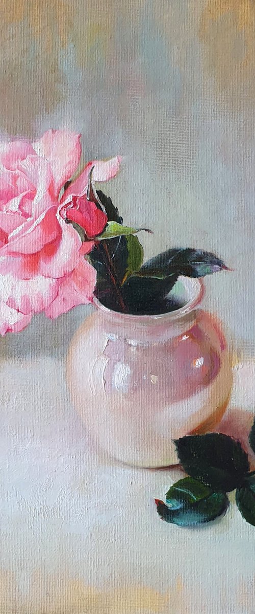 "Just a rose."  rose flower  liGHt original painting  GIFT (2020) by Anna Bessonova (Kotelnik)