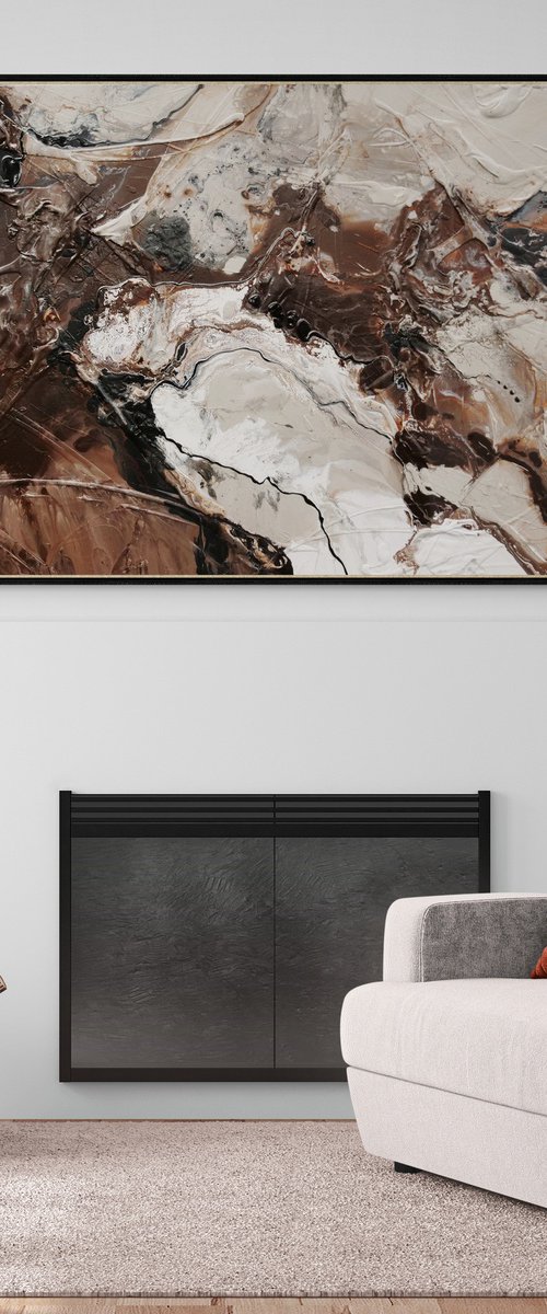 Linger 190cm x 100cm Black Malt Textured Abstract Art by Franko
