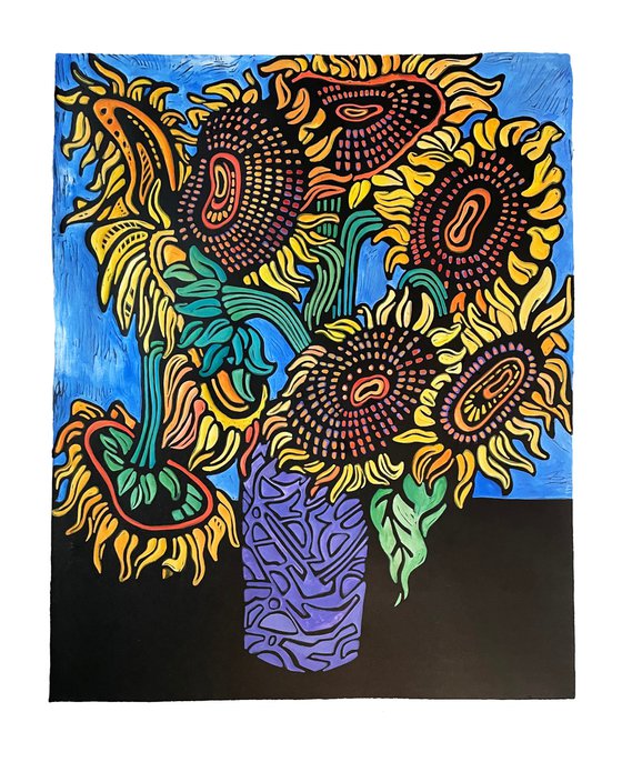 Sunflowers in Purple Vase