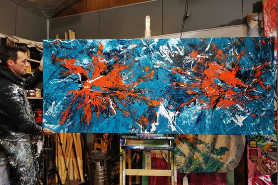 Teal Candy 240cm x 100cm Blue Orange Abstract Art