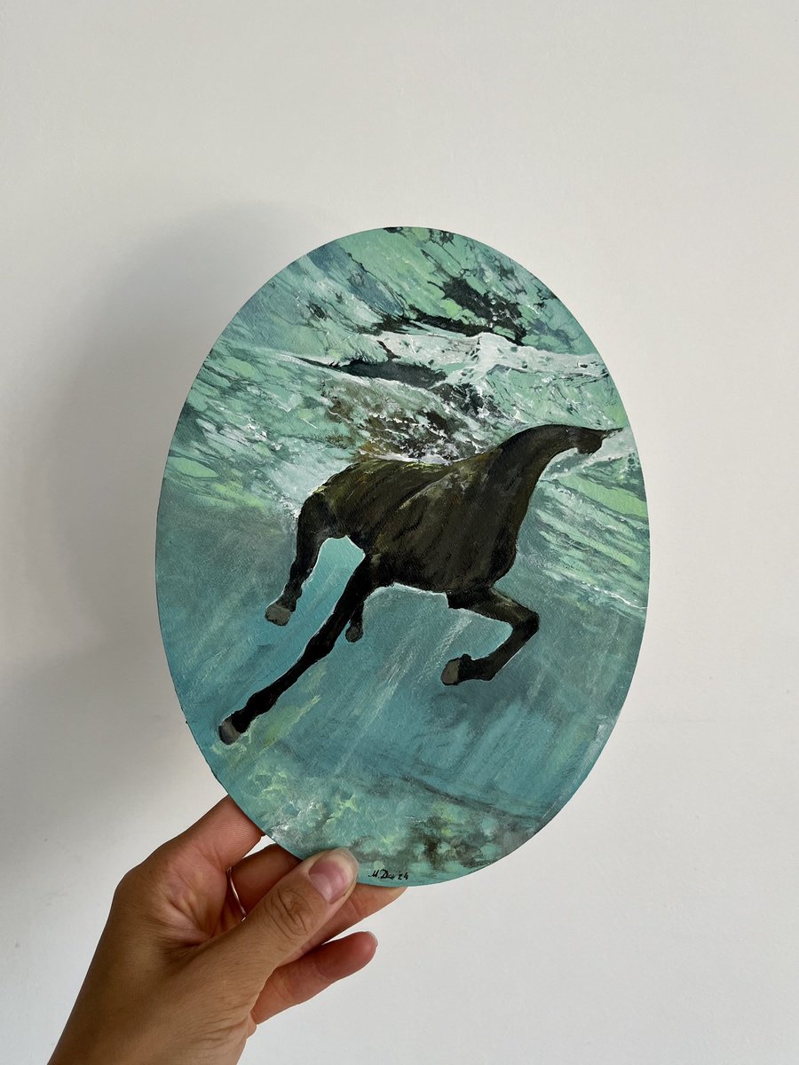 Photorealistic Oil Painting , Horse Swimming By Myroslava Denysyuk, 7 X 9, Artwork For Sale On Artfinder