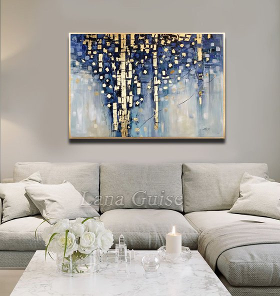 Heart of Sunshine - Abstract Painting 48" Large Canvas, Gold Leaf, Minimalist Painting