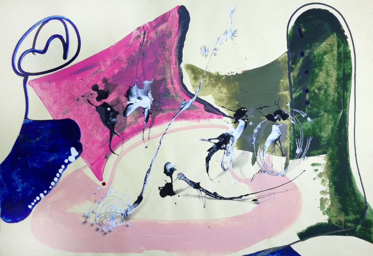 Surrealistic Animal Acrylic Painting By Stefano Mazzolini, 39 X 28", Qgtetr, Original Artwork