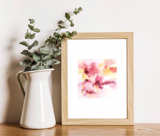 Pink flowers. Small watercolor floral painting set of 2