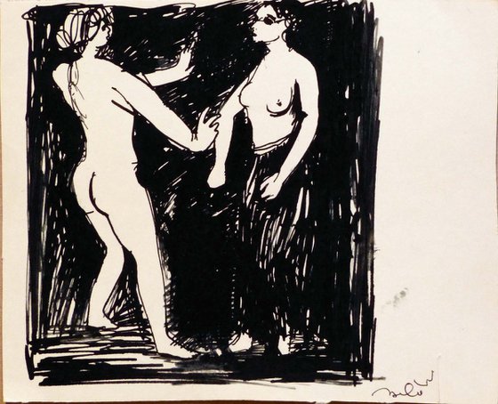 Two nudes arguing, 18x14 cm ES