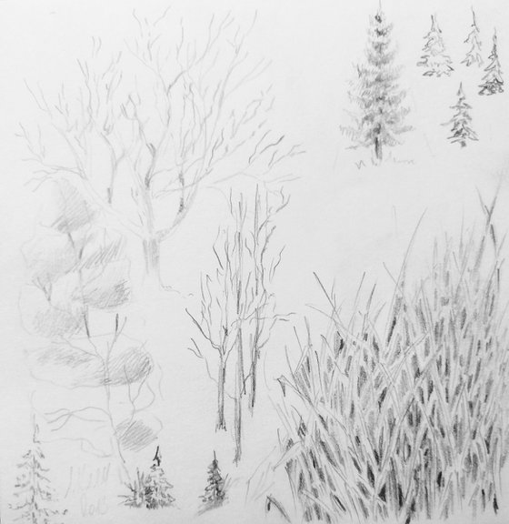 Plein air. Sketch # 6. Original pencil drawing.