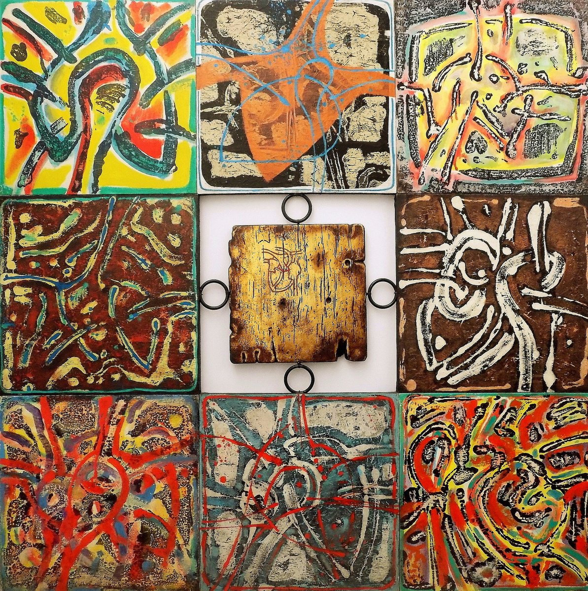 Abstract Acrylic Painting By Stanislav Bojankov, 47 X 47", A Small Heart Iconostasis-I, Original Artwork