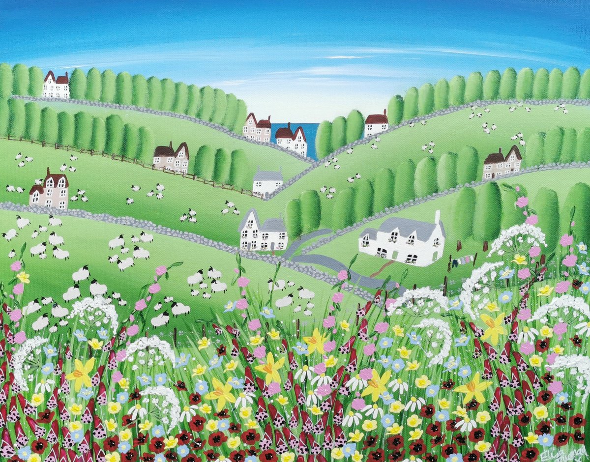 Naive Acrylic Painting , Spring Into Summer By Elisa Trueman, 20 X 16, Artwork For Sale On Artfinder