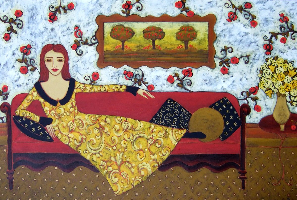 Impressionistic Portrait Oil Painting By Karen Rieger, 36 X 24", Woman With Yellow Gown, Original Artwork