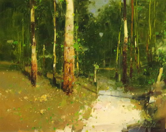 Forest Path Landscape oil painting,  One of a kind, Signed, Hand Painted