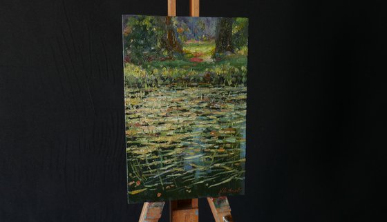 Overgrown Pond - sunny summer painting