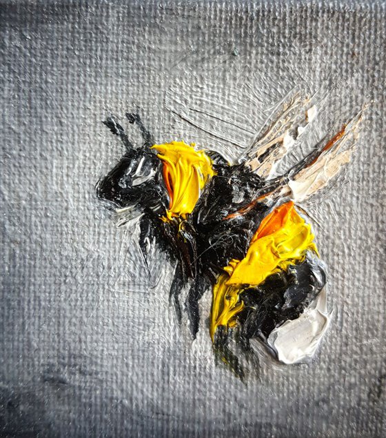Сouple in flight - Oil painting, life of insect, bumblebee art, canvas painting, impressionism, palette knife