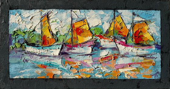 Sail - original oil painting, boats, sailing, yachts, yachting - free shipping
