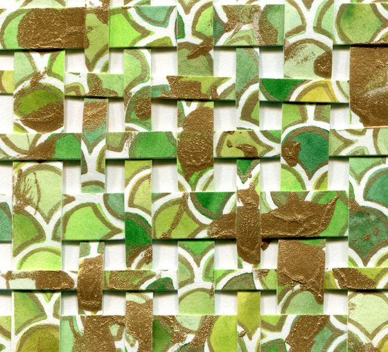 Green scale paper weaving collage