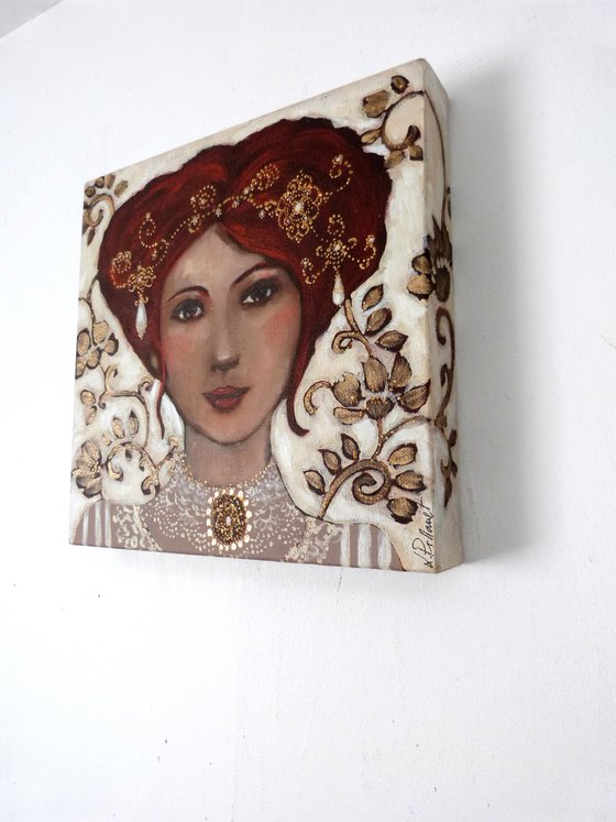 Victoria 30x30cm  Romantic red head woman