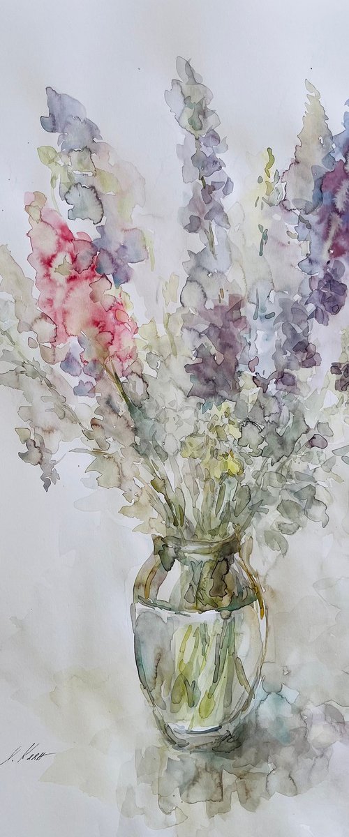 Delphinium 50x65 cm 2025 by Elena Klyan