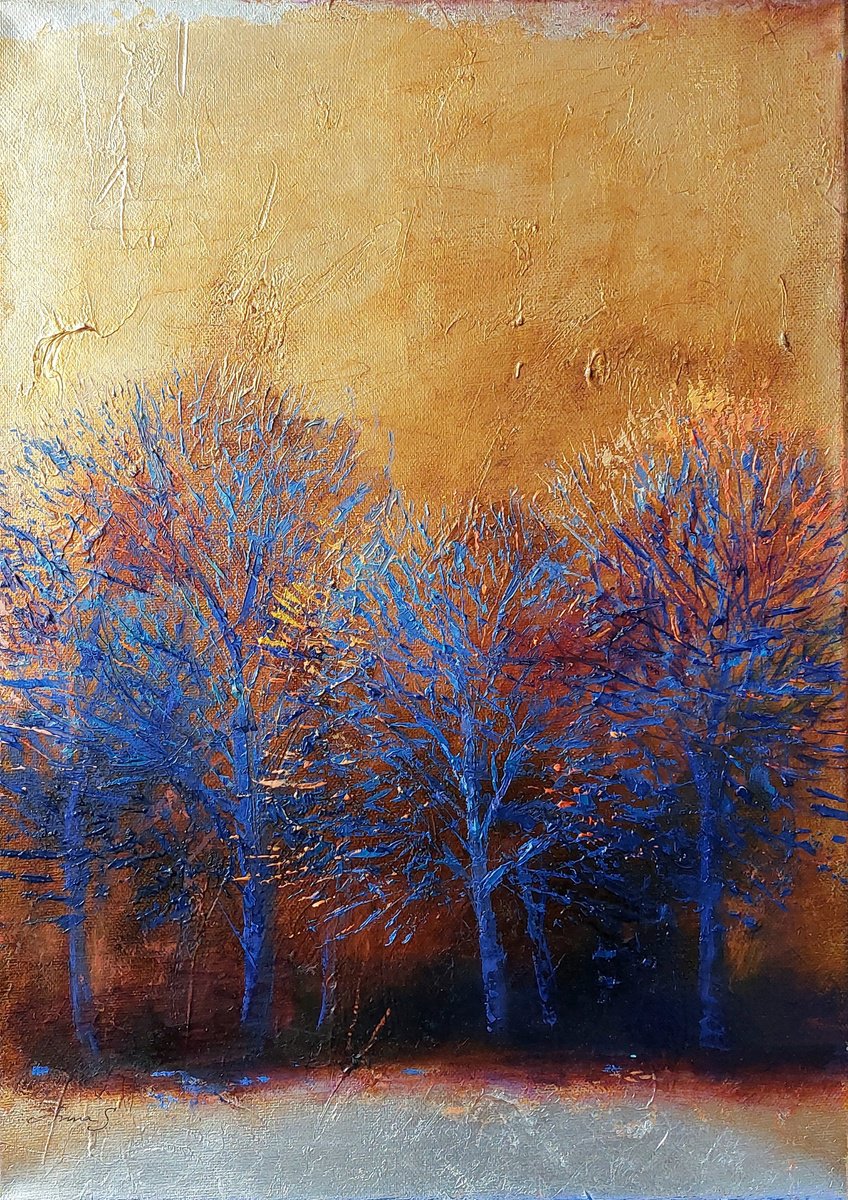Impressionistic Landscape Oil Painting By Anna Silabrama, 13 X 18, - ?Twilight Grove - ?, Original Artwork