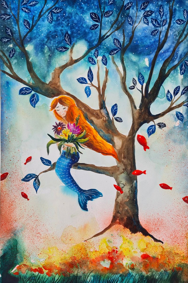 Surrealistic Portrait Watercolour By Evgenia Smirnova, 15 X 22, The Tree Of Forgotten Tales, Original Artwork
