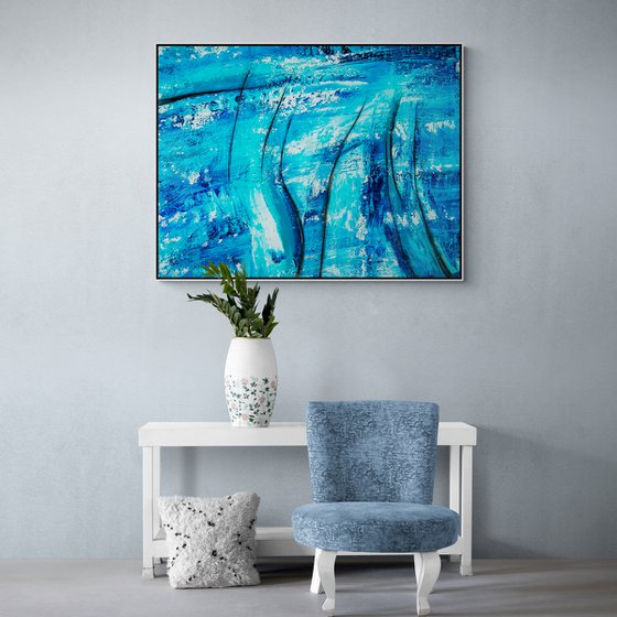 La Ondoj N-2 (XXL) - Blue Abstract Painting (W)130x(H)102 cm.