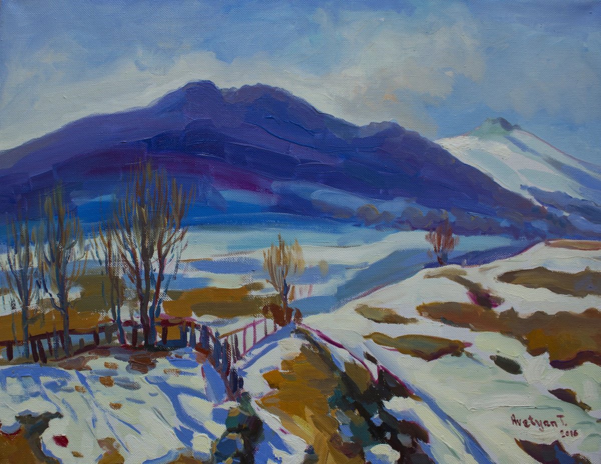 Expressive Landscape Oil Painting By Tigran Avetyan, 28 X 22", Winter In Lori, Original Artwork