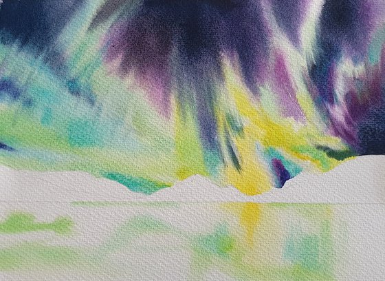 Winter glow: watercolor lights over the lake