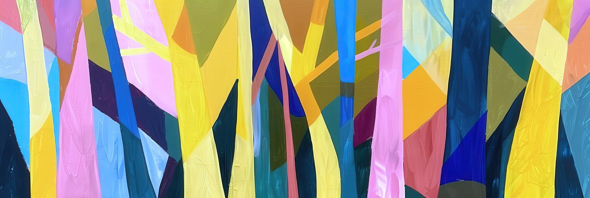 Abstract Acrylic Painting By V+V Kniazievi, 59 X 20", Forest Of Dreams #3, Original Artwork