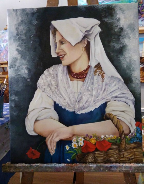 Peasant woman with flowers
