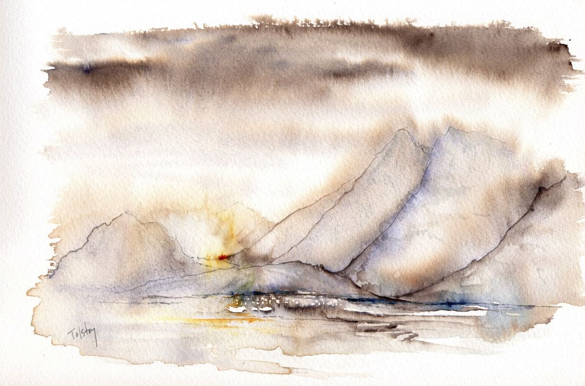 Impressionistic Landscape Watercolour By Alex Tolstoy, 10 X 7, The Cove, Original Artwork