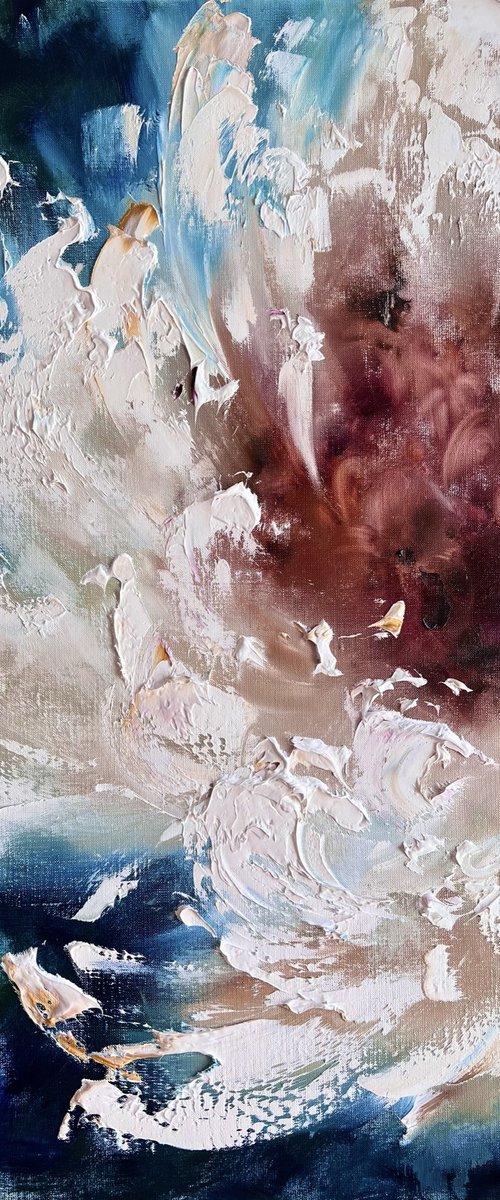 DISSOLVING IN NATURE - Abstract flower. Unusual peony. Malachite shades. Emerald. White petals. Inspiration. by Marina Skromova