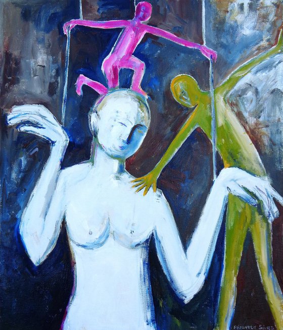 Woman doll. Marionette. 60x70cm 23x26'