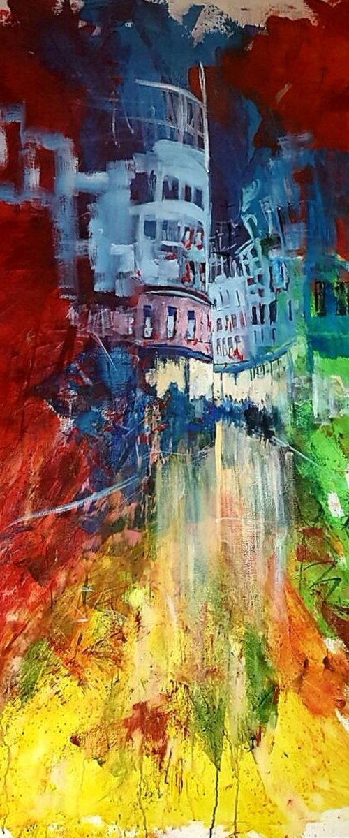 N27 City view Large colourful acrylic on Canvas 100x150cm by Lukasz Lepik