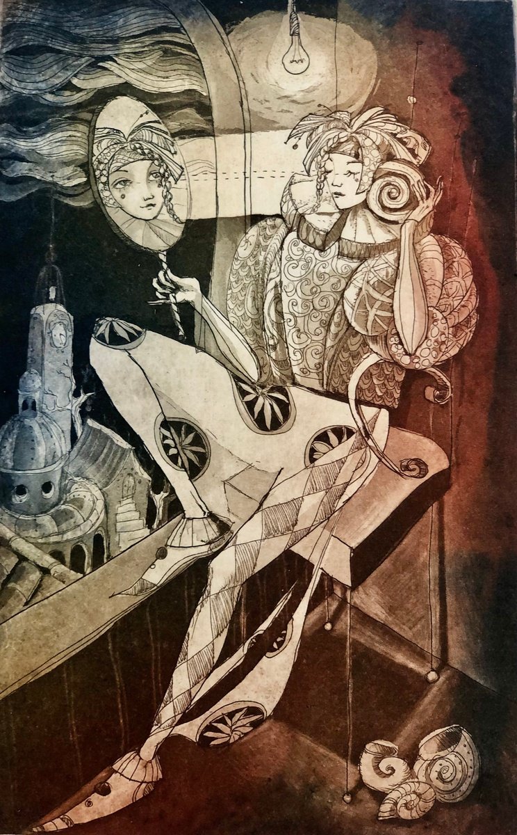 Illustrative Portrait Etchings & Engravings By Marina Korenfeld, 4 X 7", An Imaginary Affair, Original Artwork
