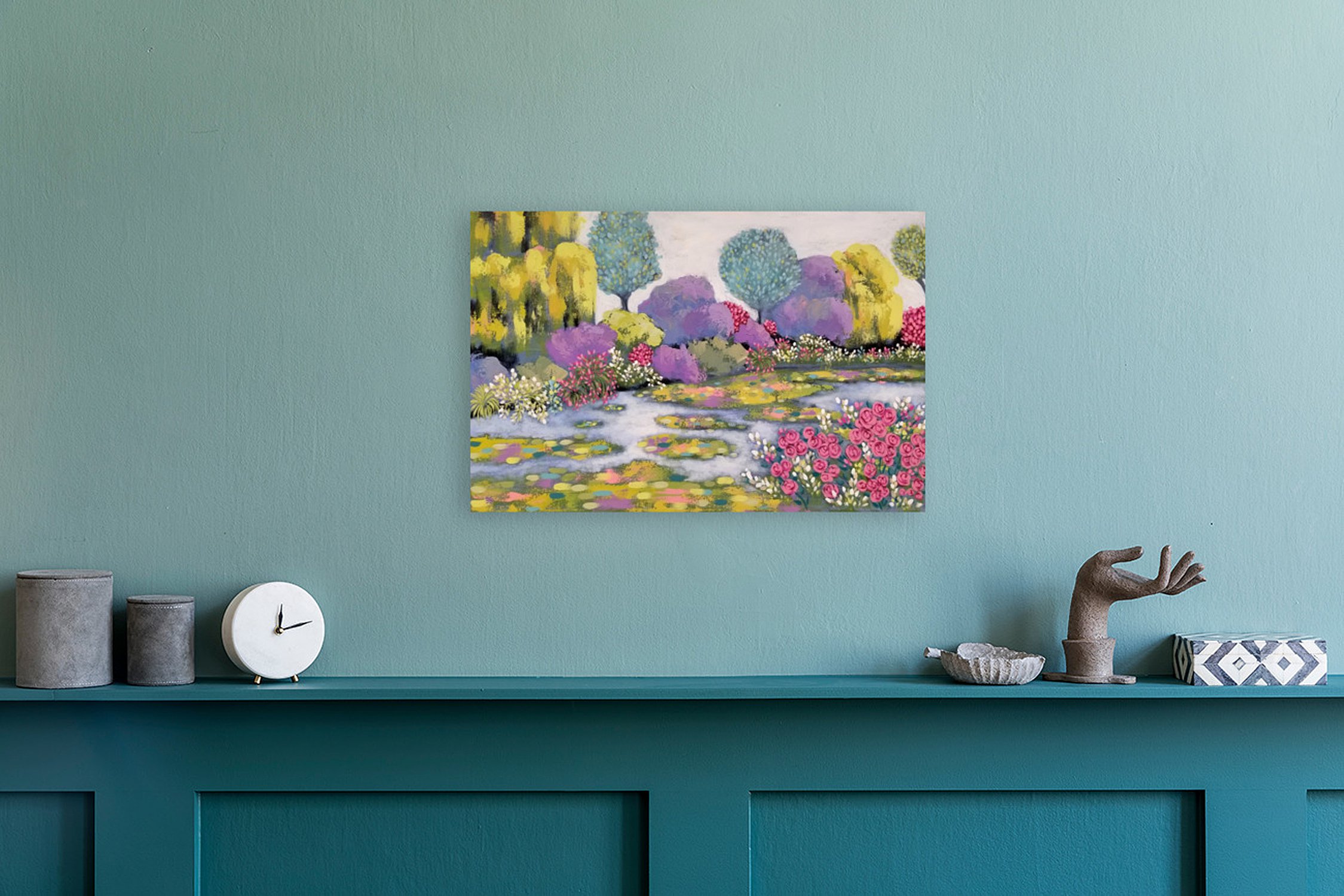 Impressionistic Landscape Acrylic Painting By Karen Rieger, 30 X 20", Sun-Kissed Summer, Original Artwork