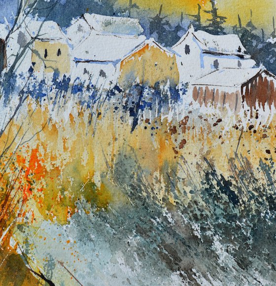 Village in autumn watercolor