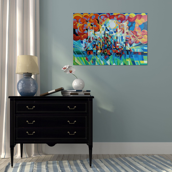 Sunny morning (100x70cm, cubism, oil painting)