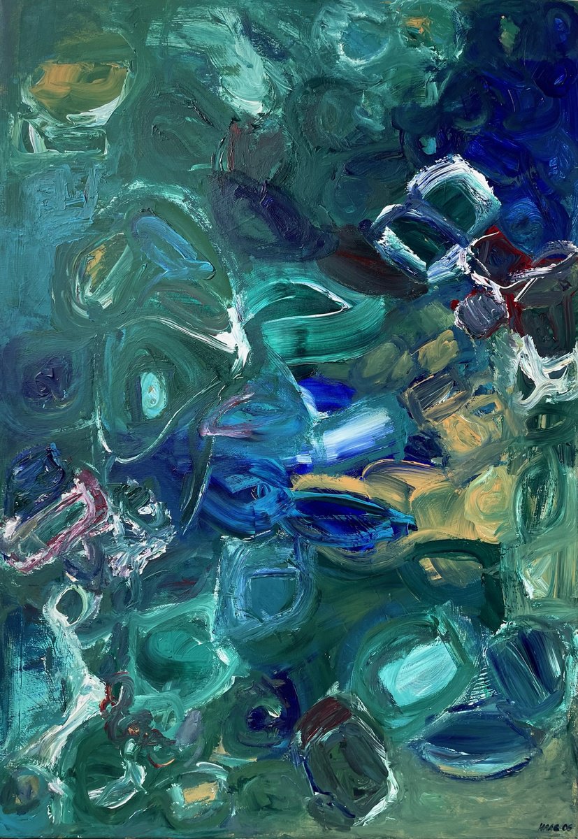 Organic Abstract Acrylic Painting By Christel Haag, 28 X 39, Abtauchen, Original Artwork