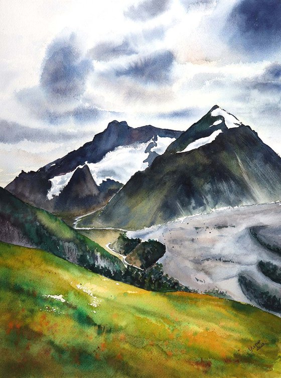 Snowy tips, Mont Blanc - Watercolor Mountains