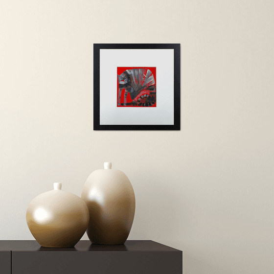 Tabby Cat on Red framed