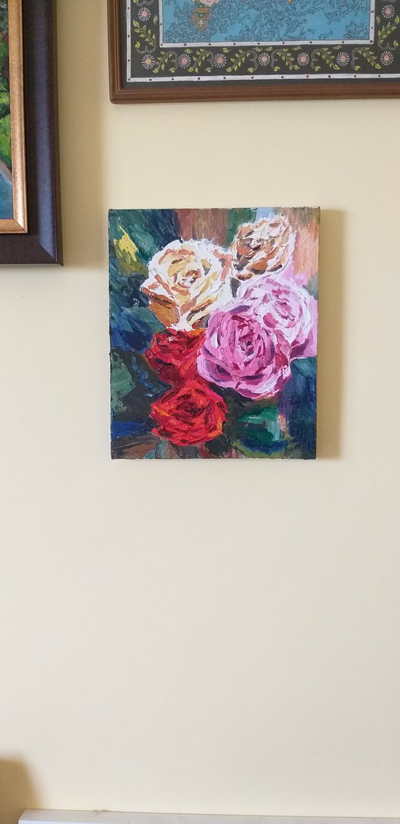 Roses, small impasto still life