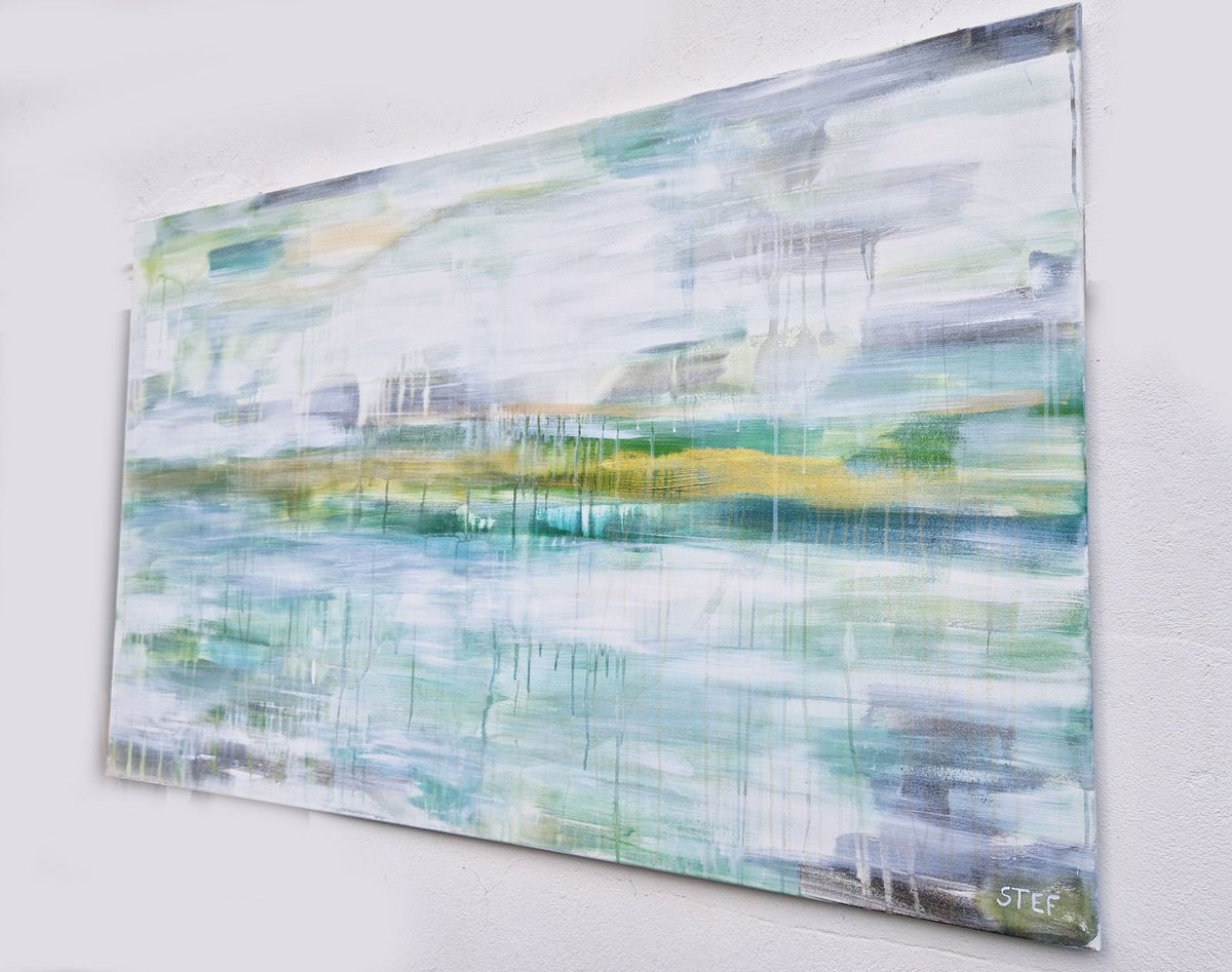 Abstract Landscape Acrylic Painting By Stefanie Rogge, 55 X 35", Ocean View - No 5, Original Artwork