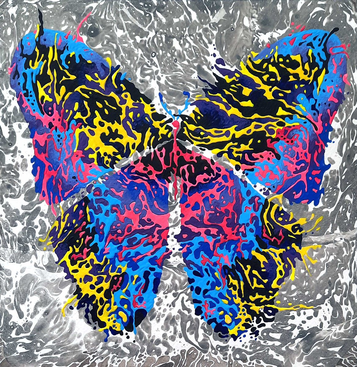 Abstract Animal Acrylic Painting By Mariia Raskin, 10 X 10", Butterfly «Enigma», Original Artwork