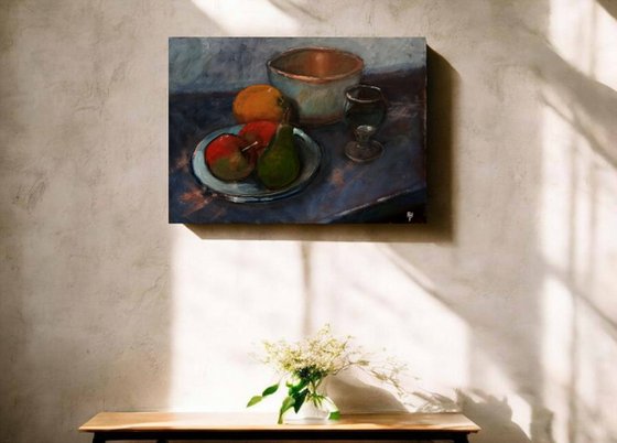 Still life with the old copper bowl