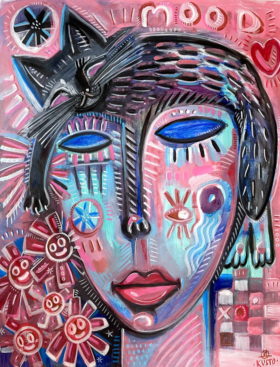 Impressionistic Animal Acrylic Painting By Daria Kusto, 29 X 37, Mood In Sync, Original Artwork